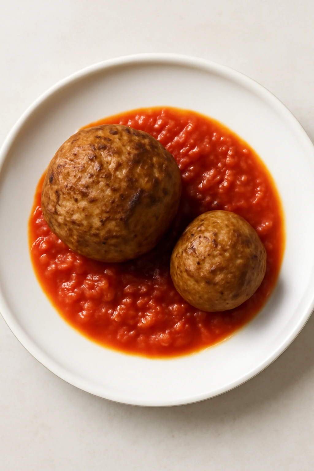 Meatballs of different sizes in sauce