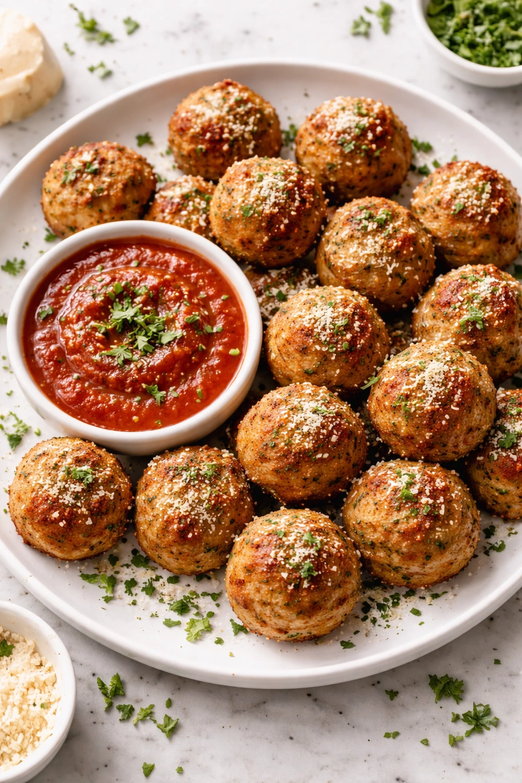 Parmesan-herb chicken meatballs with marinara sauce