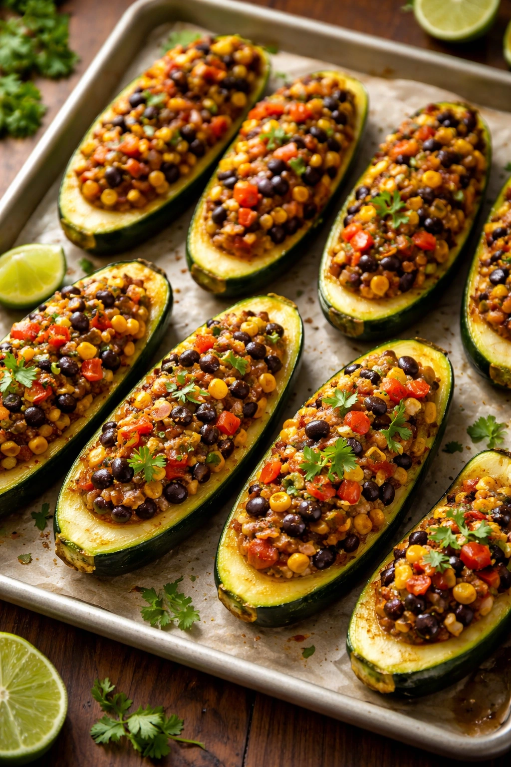 Zucchini boats with black bean corn filling