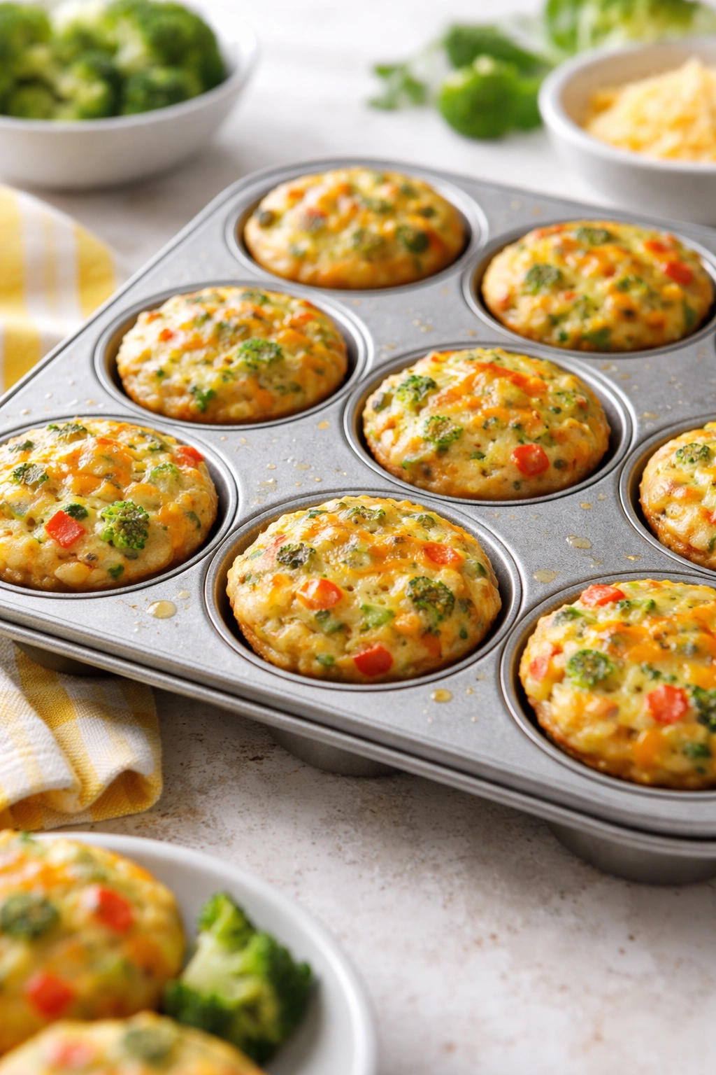 Mini cheese and veggie frittatas in muffin tin
