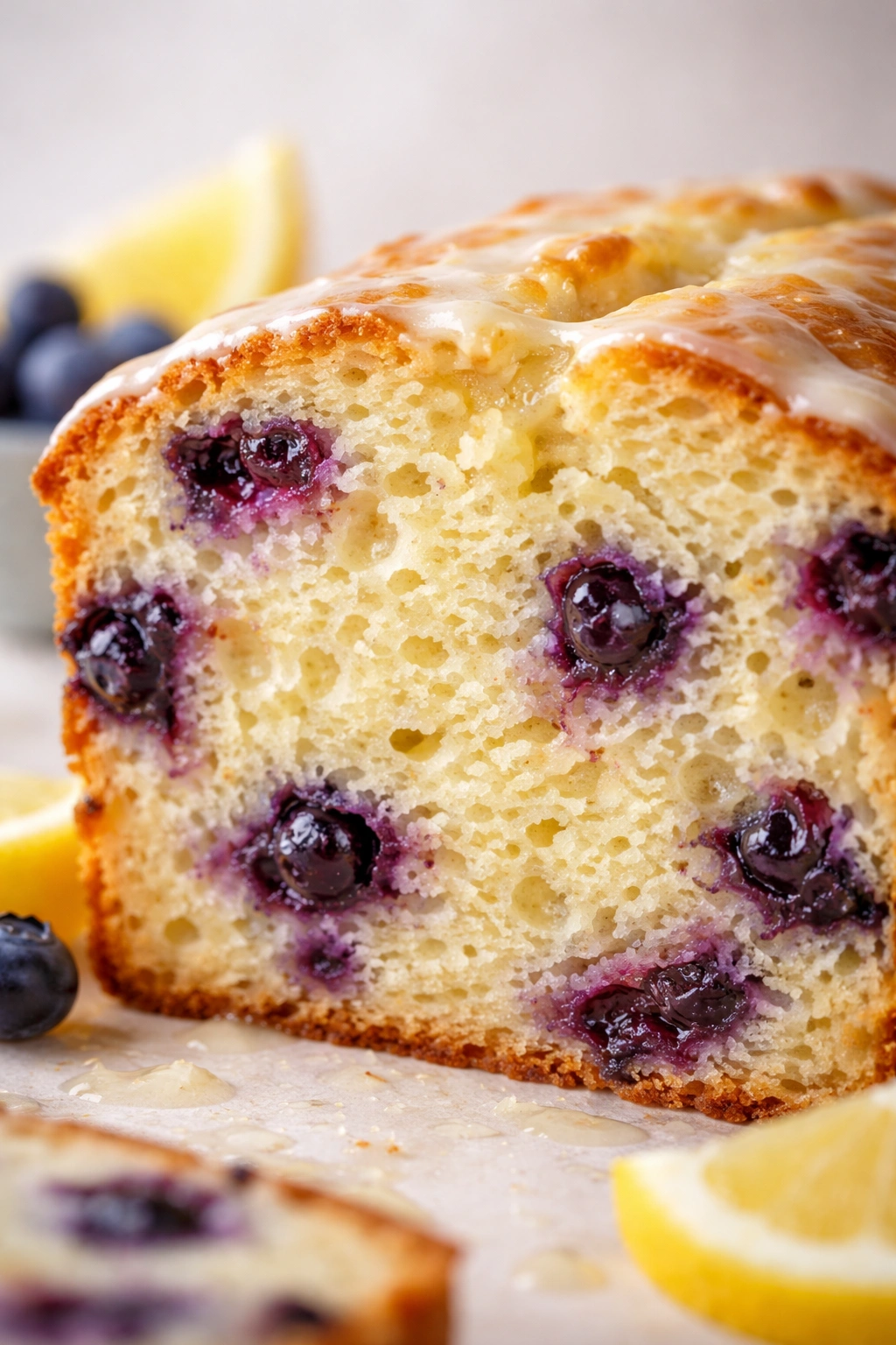 Glossy, tender crumb of loaf showing moisture