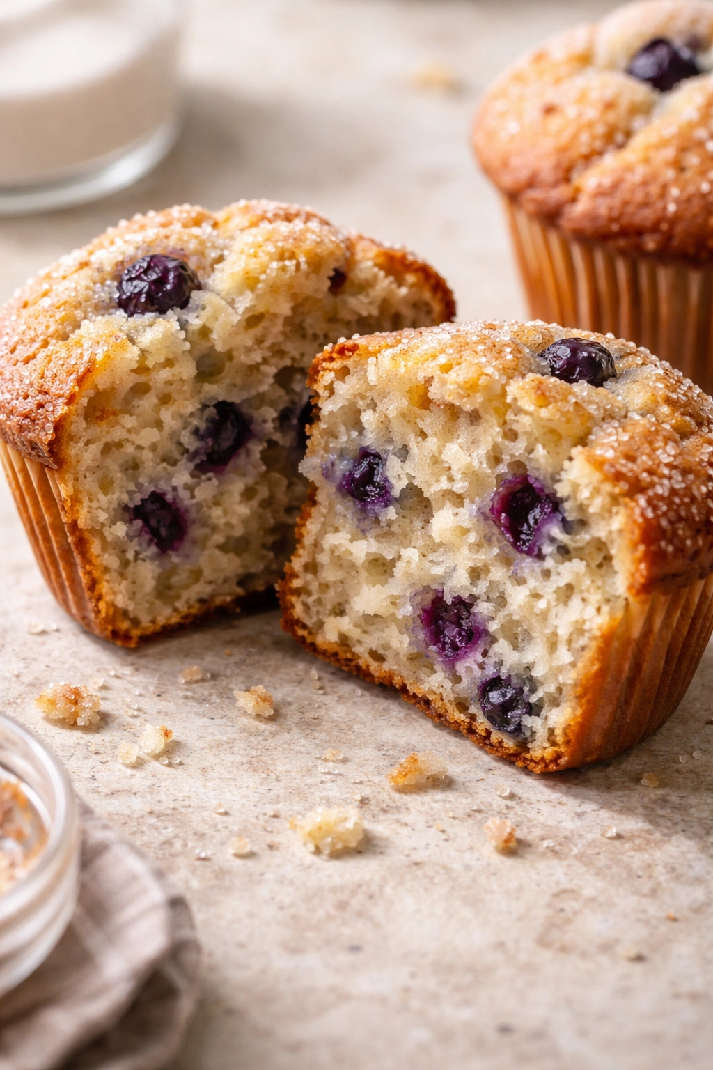 Close-up of muffin crumb showing moisture and tiny air pockets