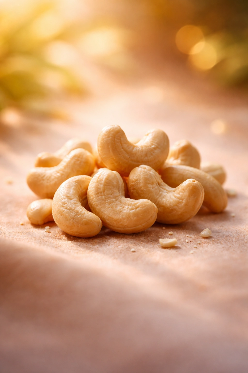 Cashews with warm glow suggesting mood improvement and happiness