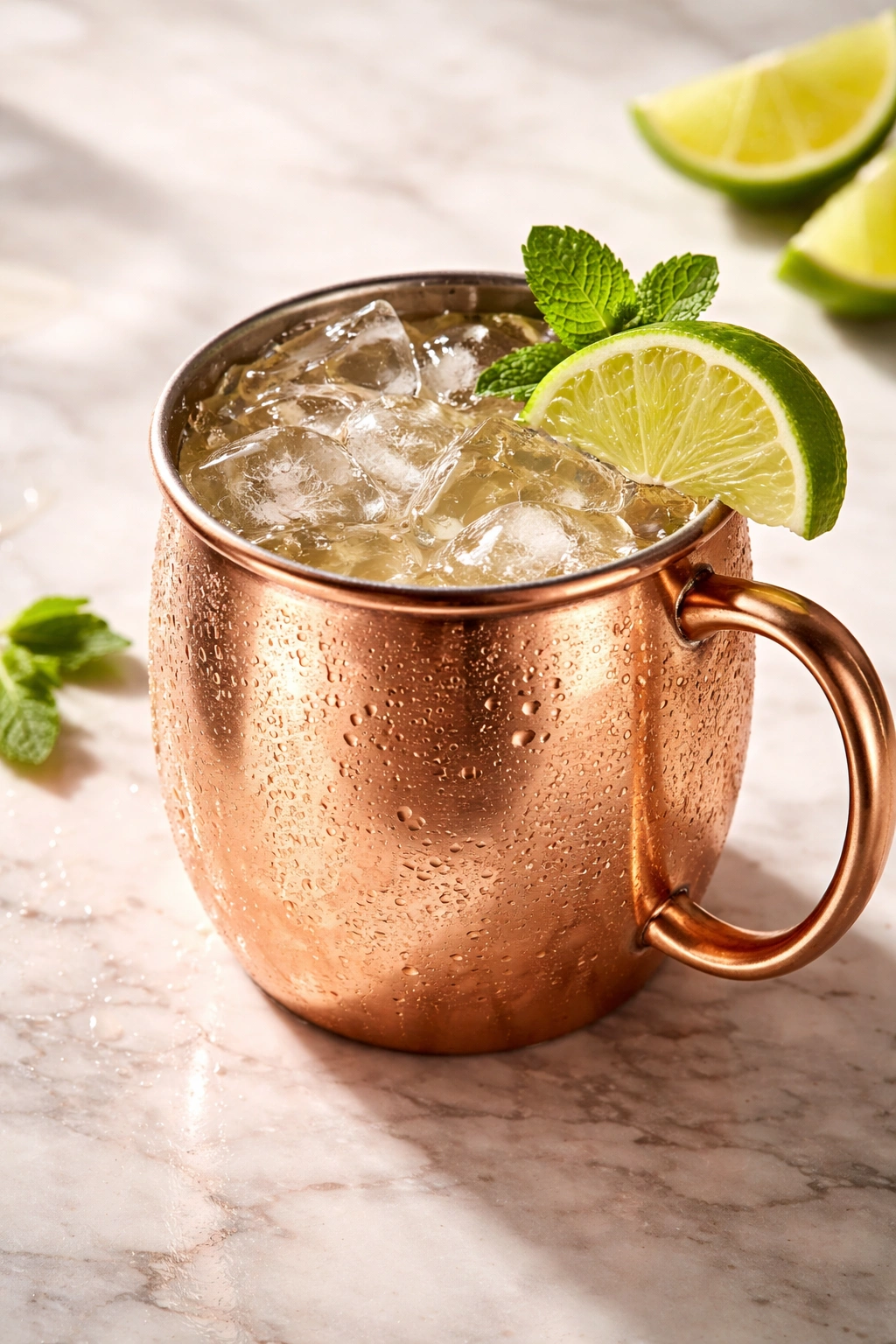Copper Moscow Mule mug with lime on rim