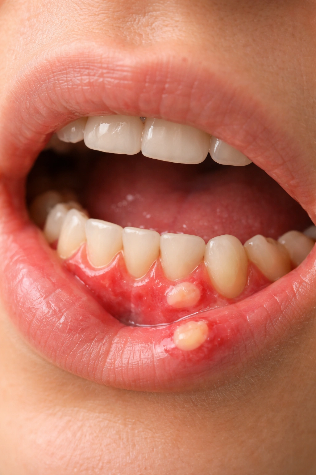 Close-up of mouth with inflamed gums