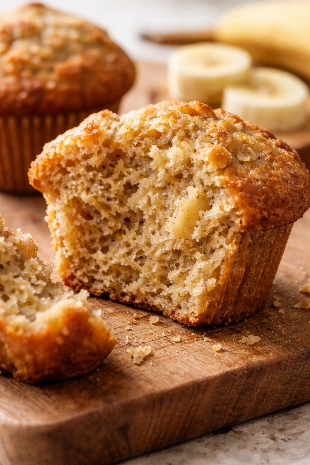 Close-up of moist banana muffin crumb