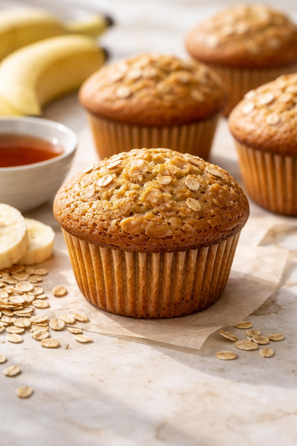 Perfectly baked banana muffin on neutral surface