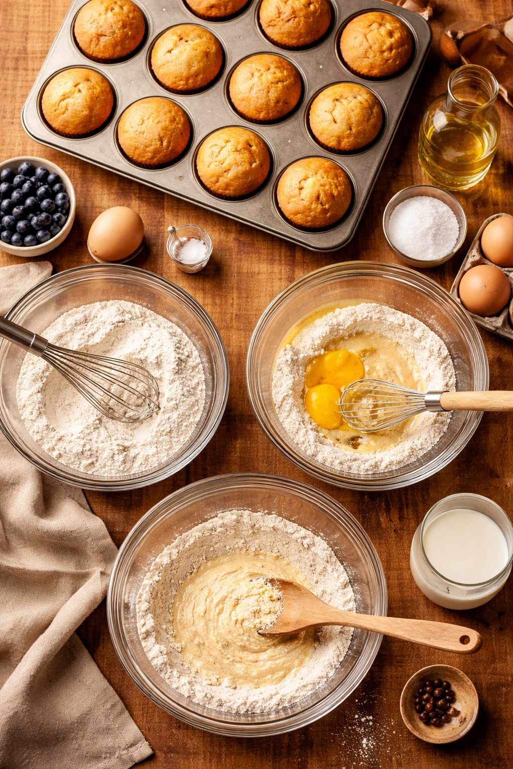 Muffins in a tin with even, golden domes