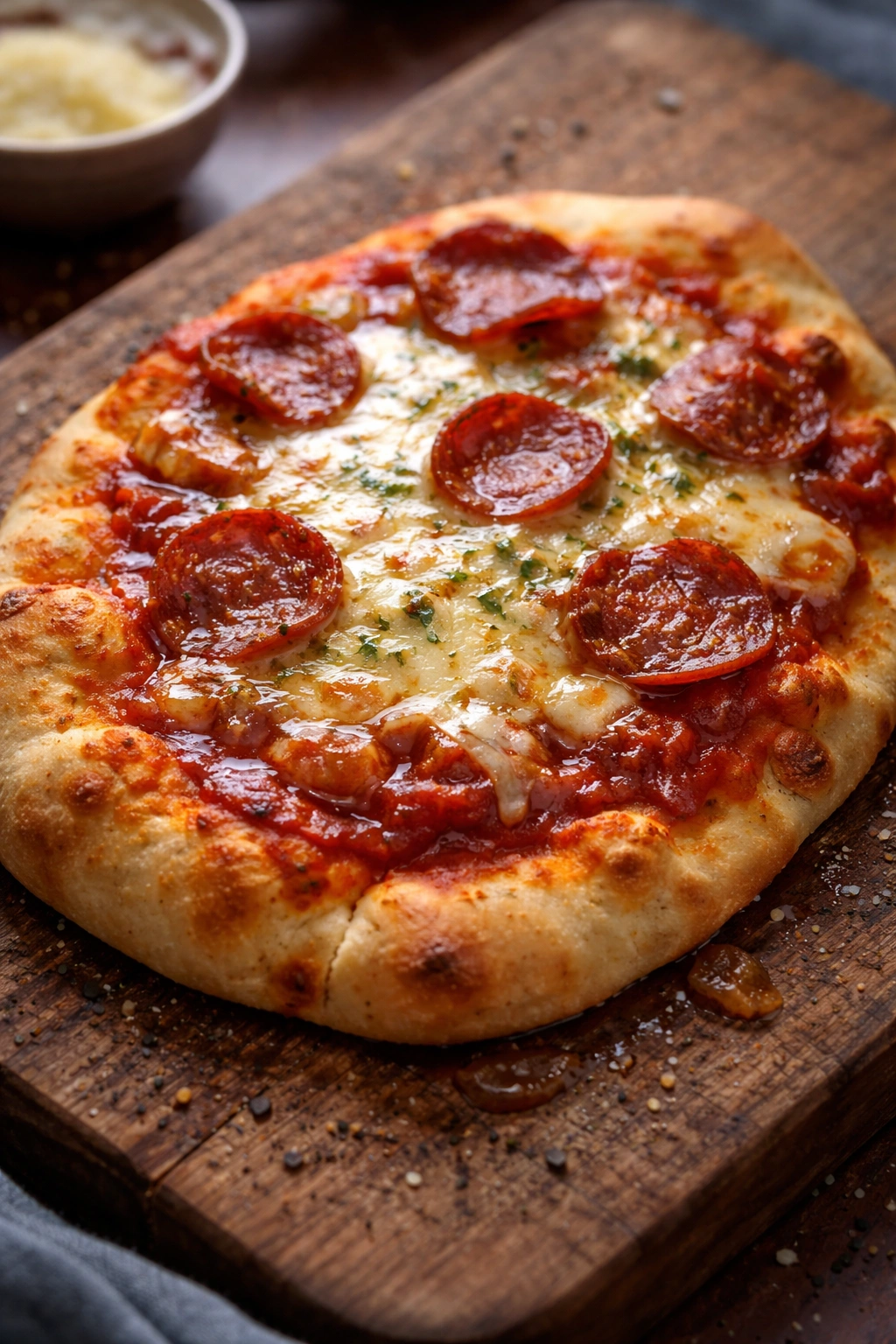 Close-up of naan pizza with excessive sauce and soggy crust as a common mistake