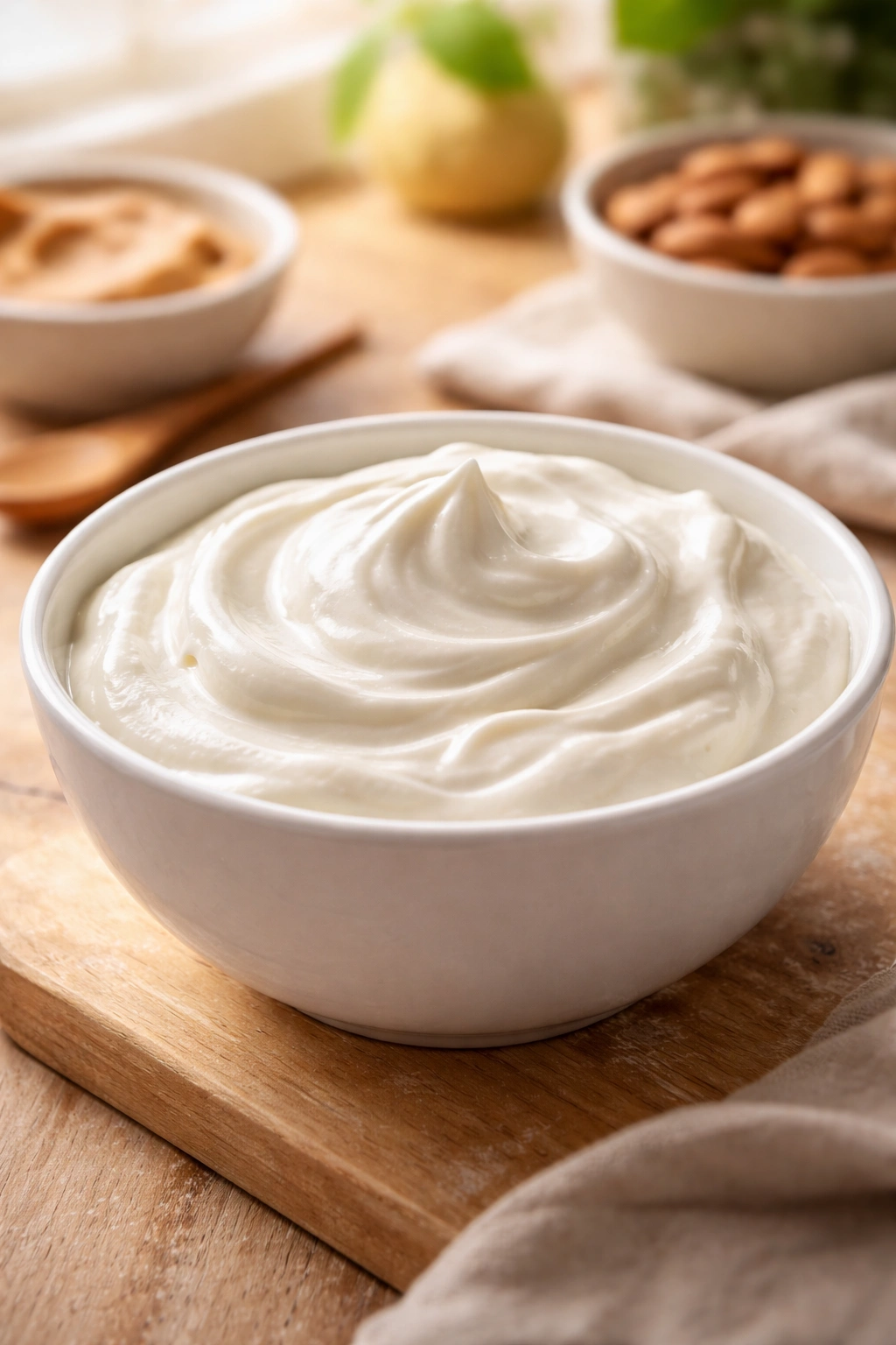 Close-up of creamy Greek yogurt in a bowl to symbolize natural protein.