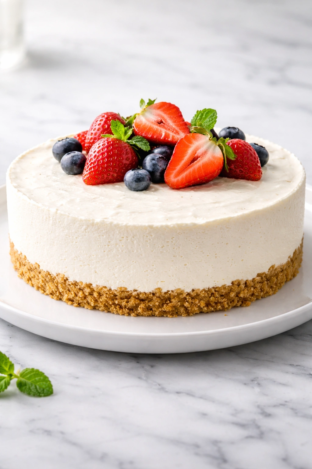 No-Bake Cheesecake with mousse-like filling on a graham crust