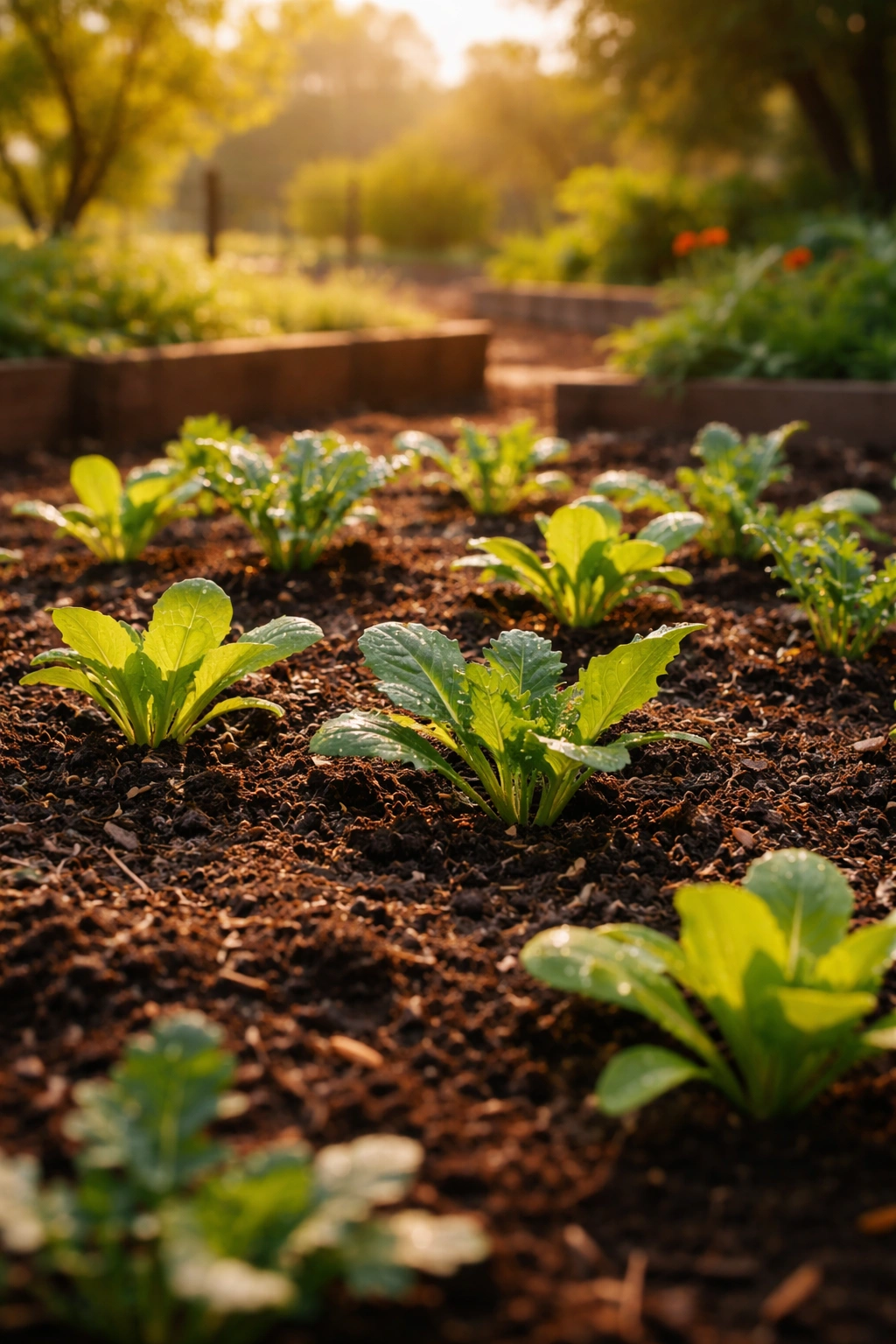 Soil bed with newly planted seedlings signaling November root growth in California
