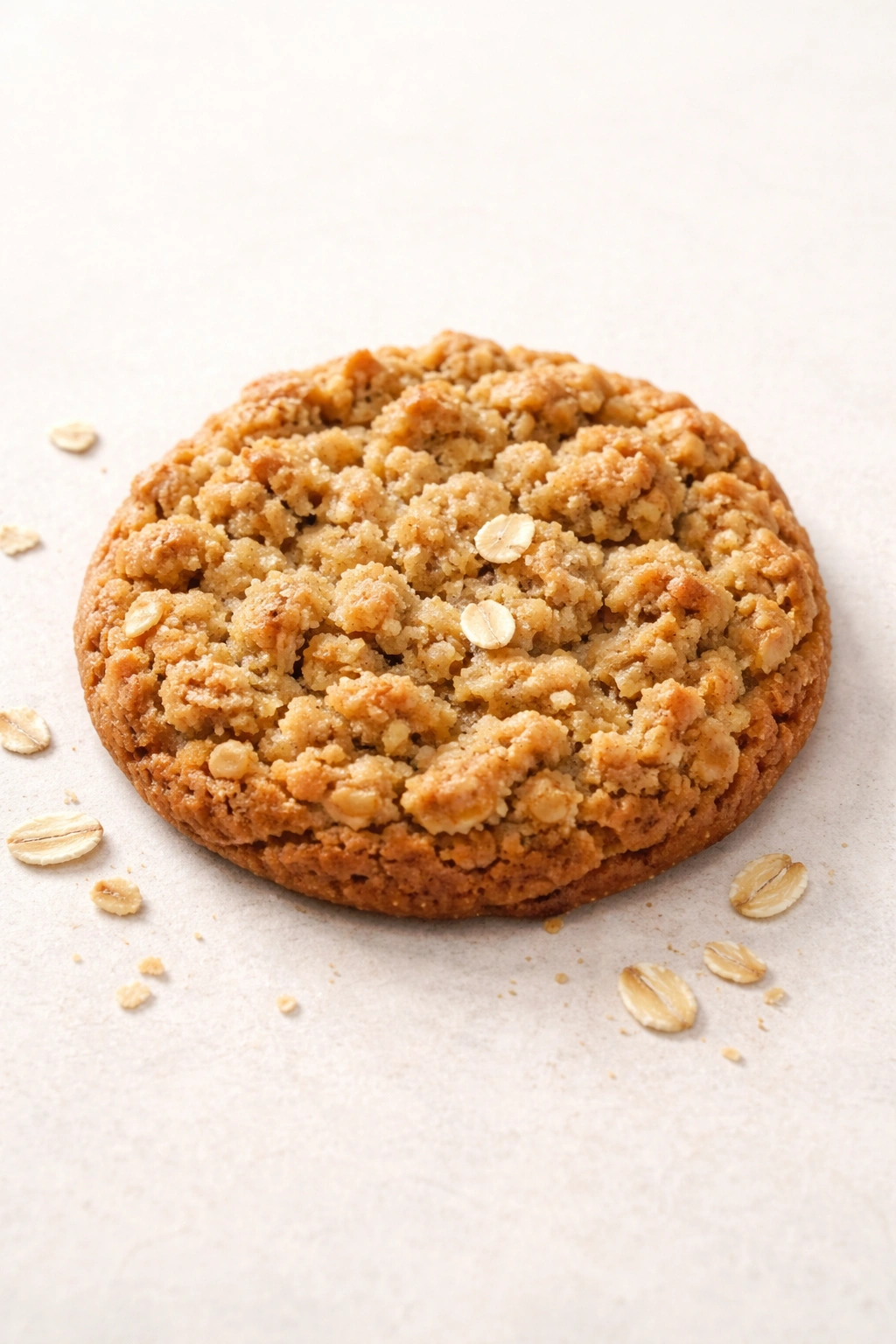 Close-up of oatmeal cookie on plain background