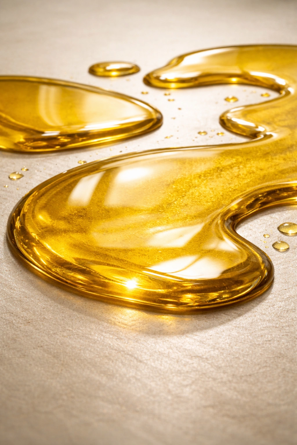 Glossy pool of cooking oil under warm lighting