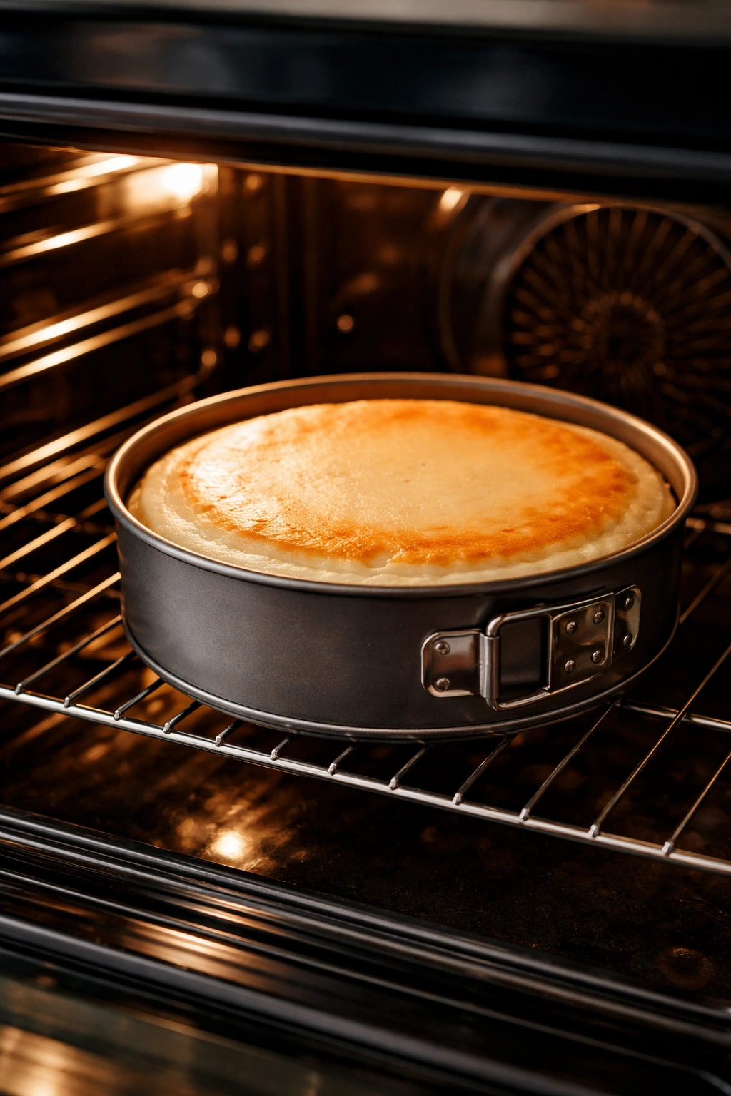 Cheesecake baking in an oven without water bath