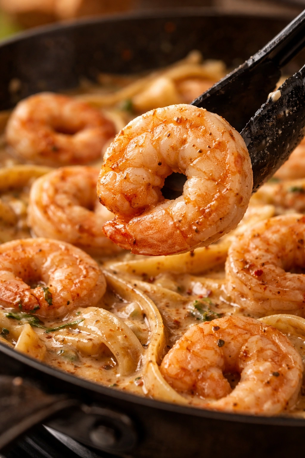 Overcooked rubbery shrimp in pan illustrating common cooking mistakes