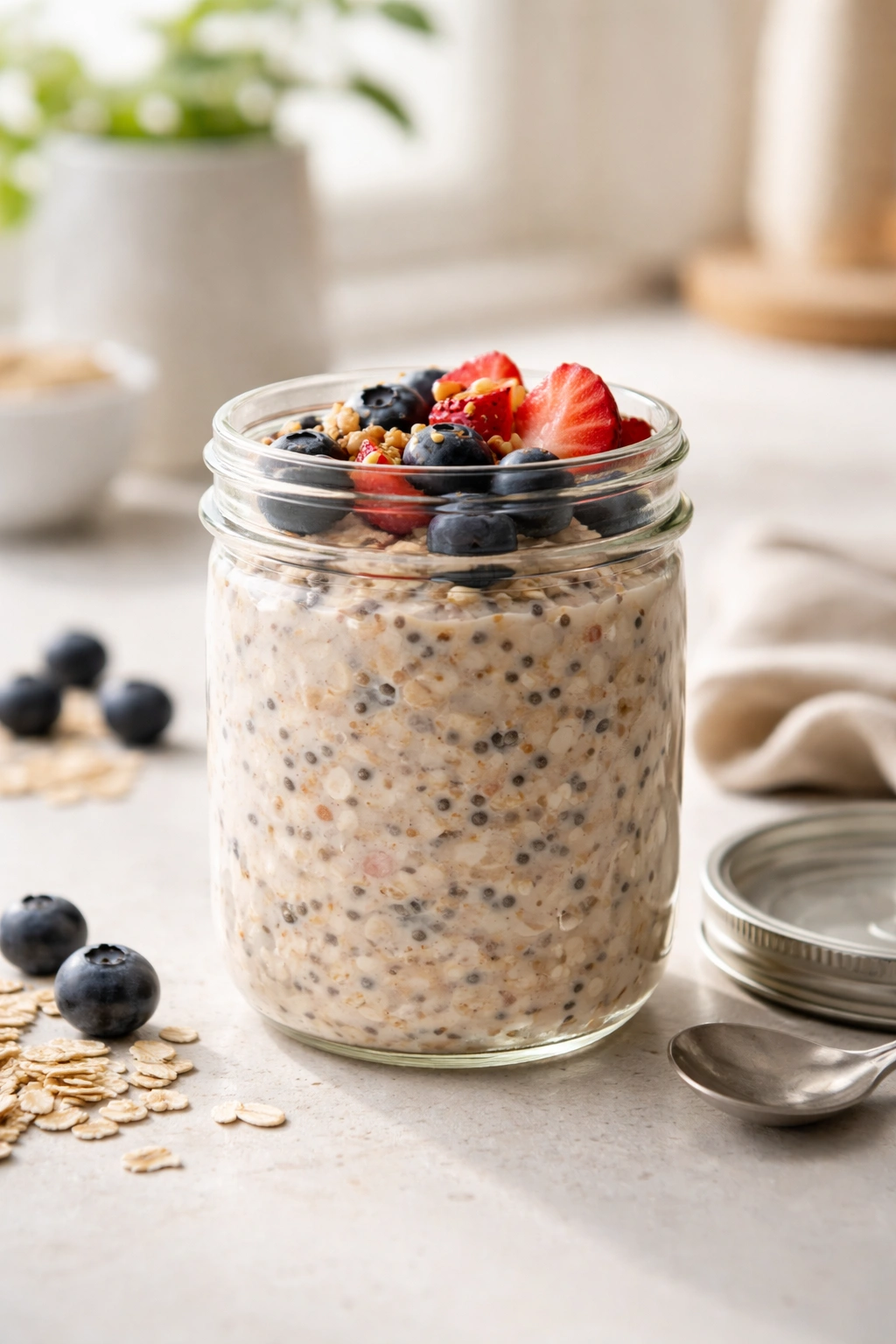 Simple jar of overnight oats highlighting the key takeaways
