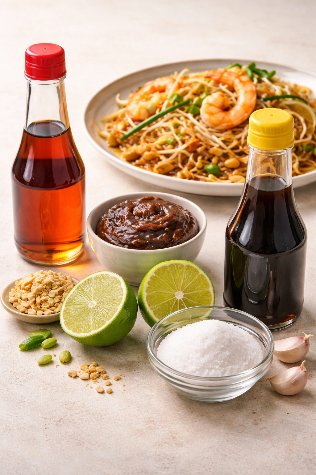 Pad Thai noodles evenly coated with glossy sauce