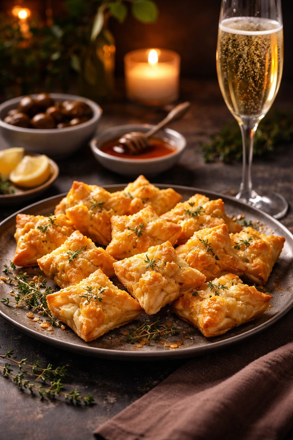 Puff pastry bites with champagne for upscale pairing