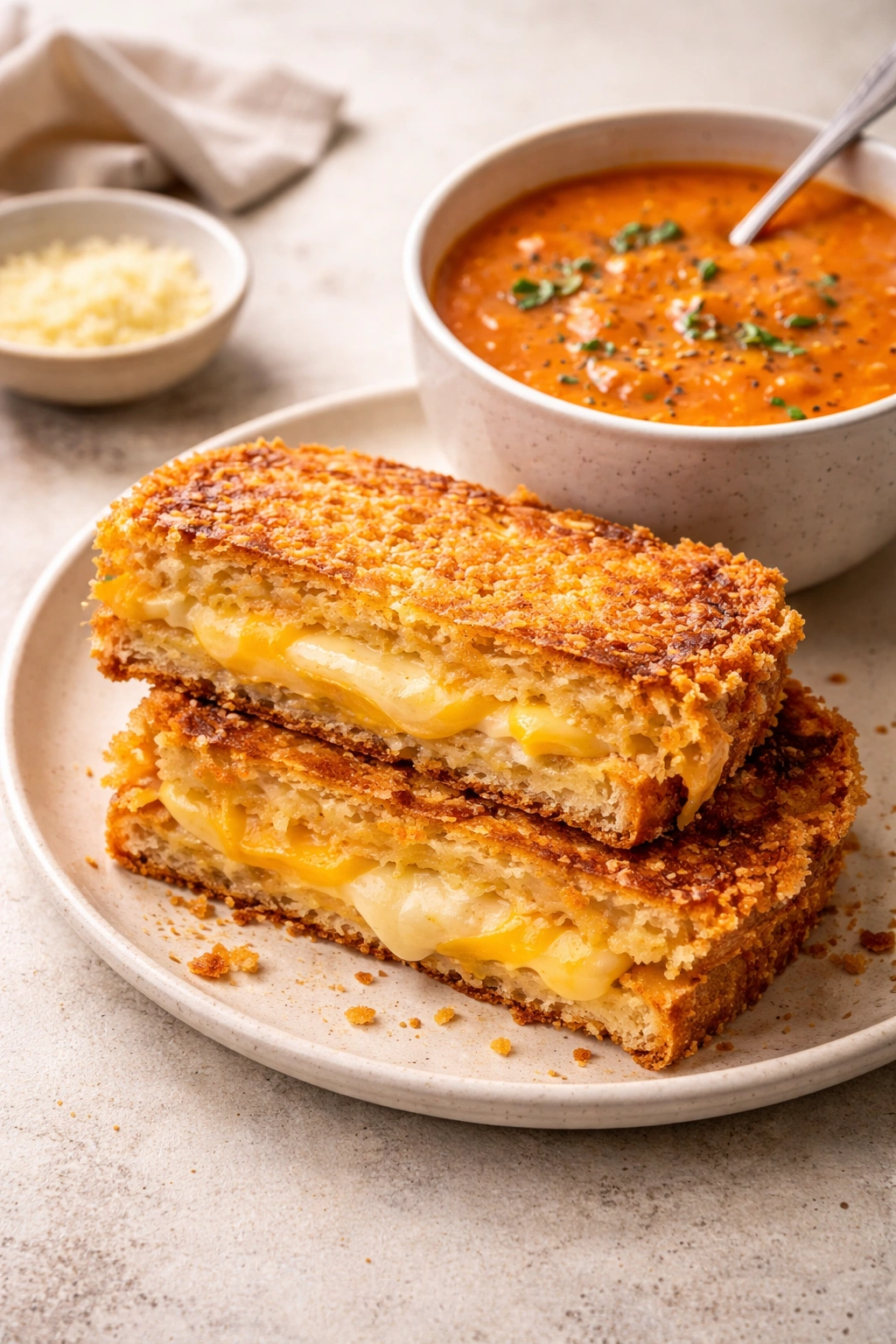 Grilled cheese with parmesan crust and melted cheese inside