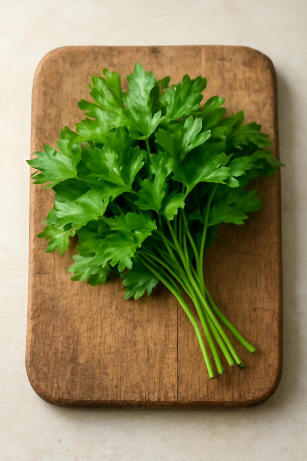Fresh parsley leaves on cutting board, vibrant herbs for cooking