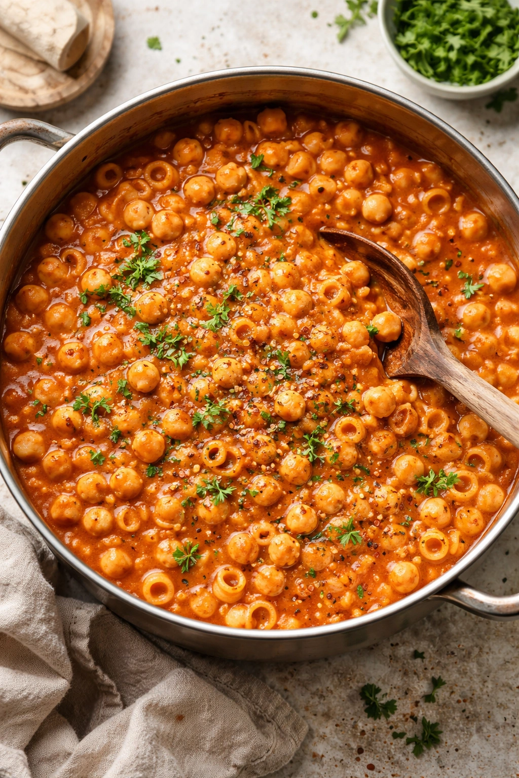 Pasta e ceci with chickpeas in tomato broth