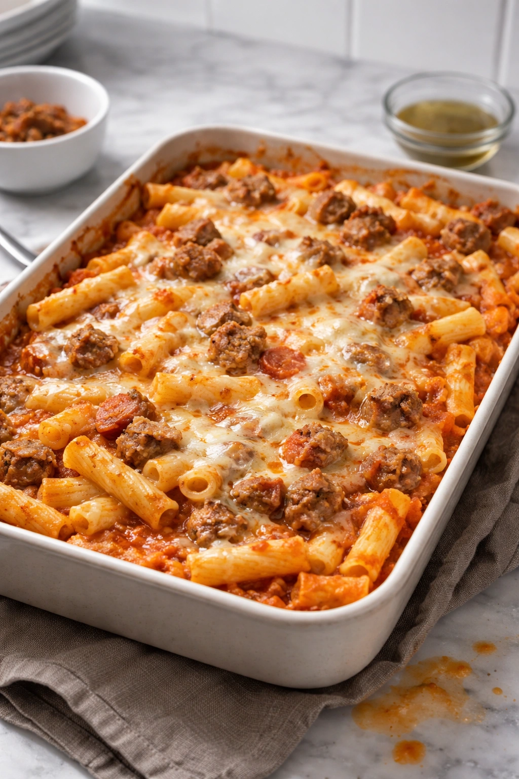 Overcooked mushy pasta in a pan.