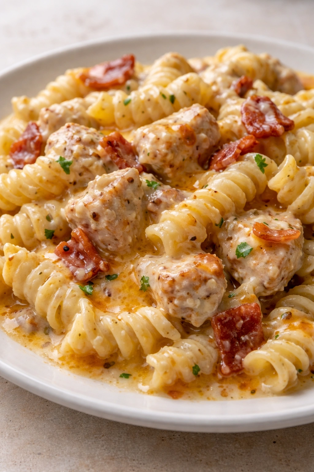 Creamy pasta with slight sauce separation