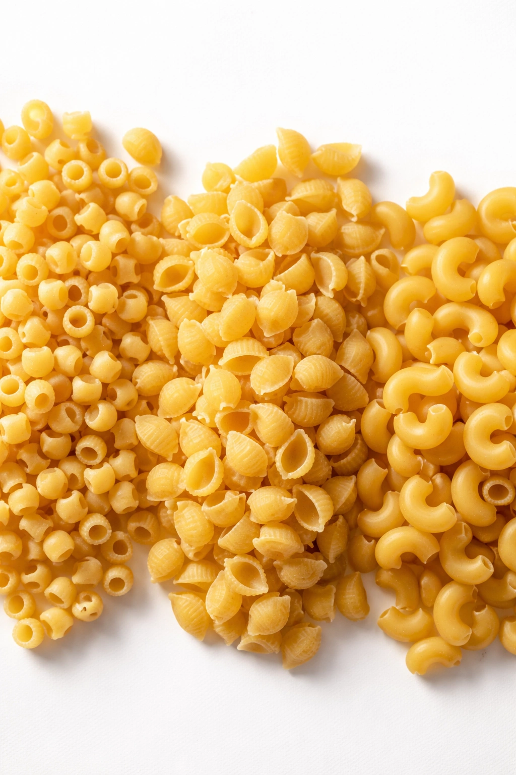 Close-up of tiny pasta shapes on a white surface, showcasing small sizes for minestrone