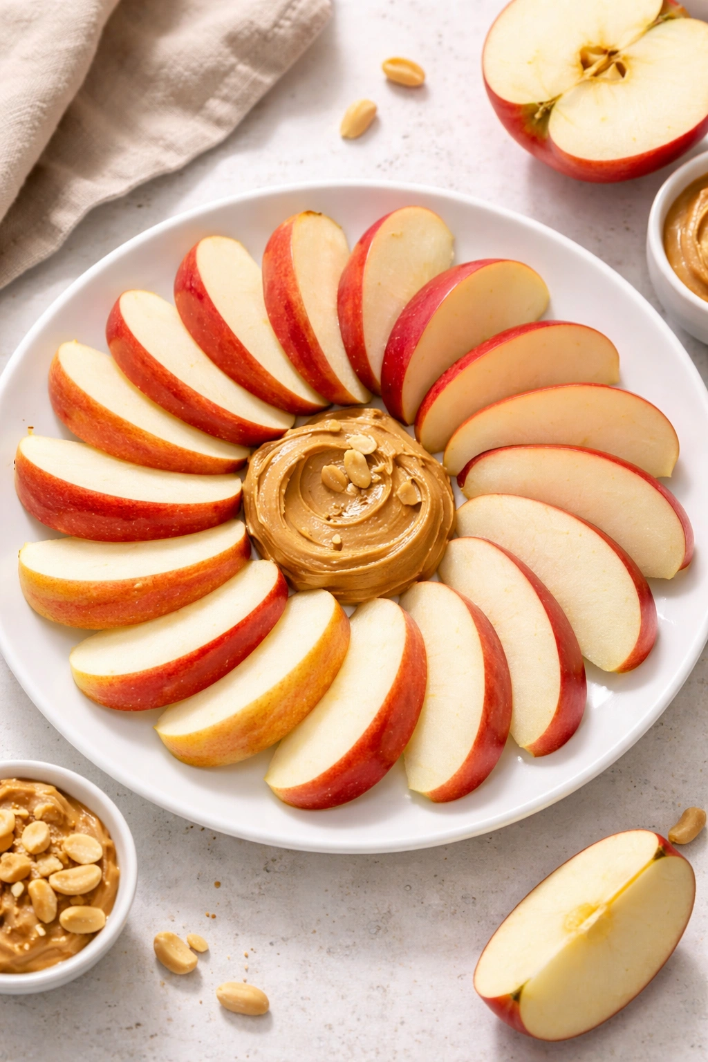 Apple slices with peanut butter on a plate