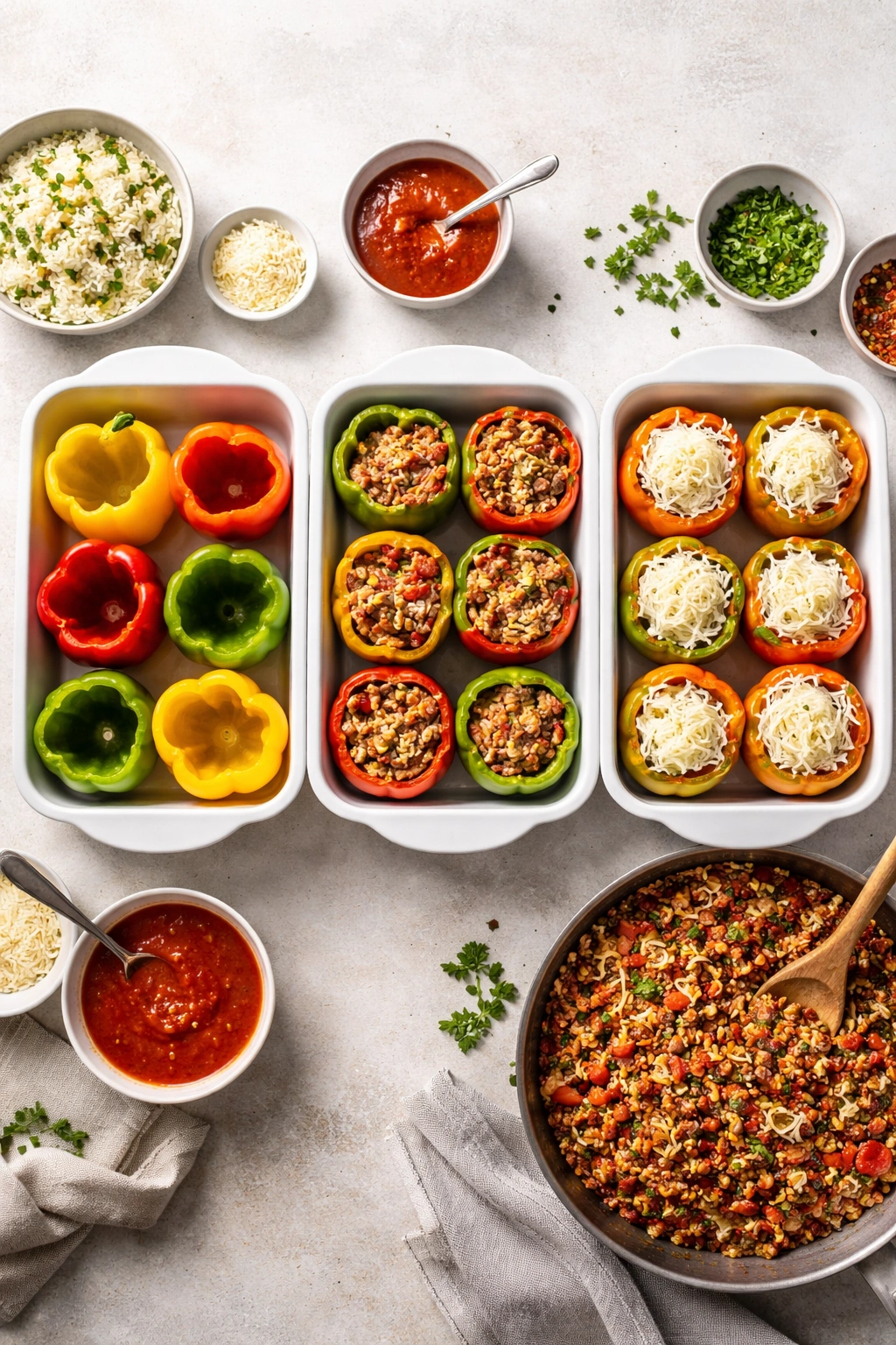 Sequence showing peppers at different filling stages