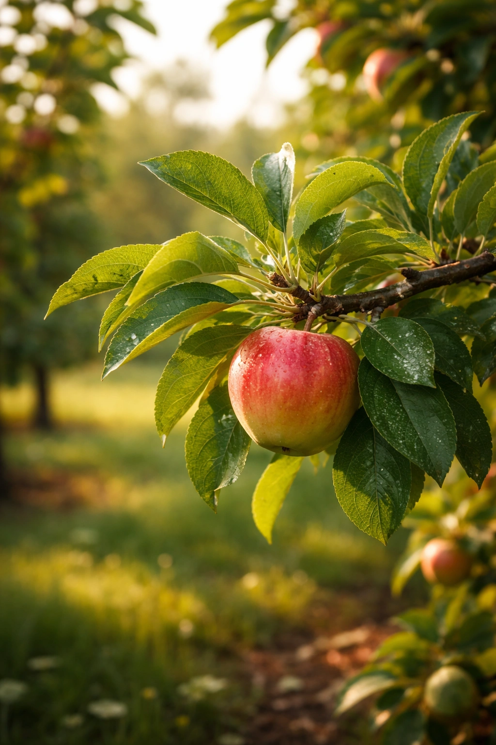 Healthy fruit tree branch representing disease resistance in a pest management strategy