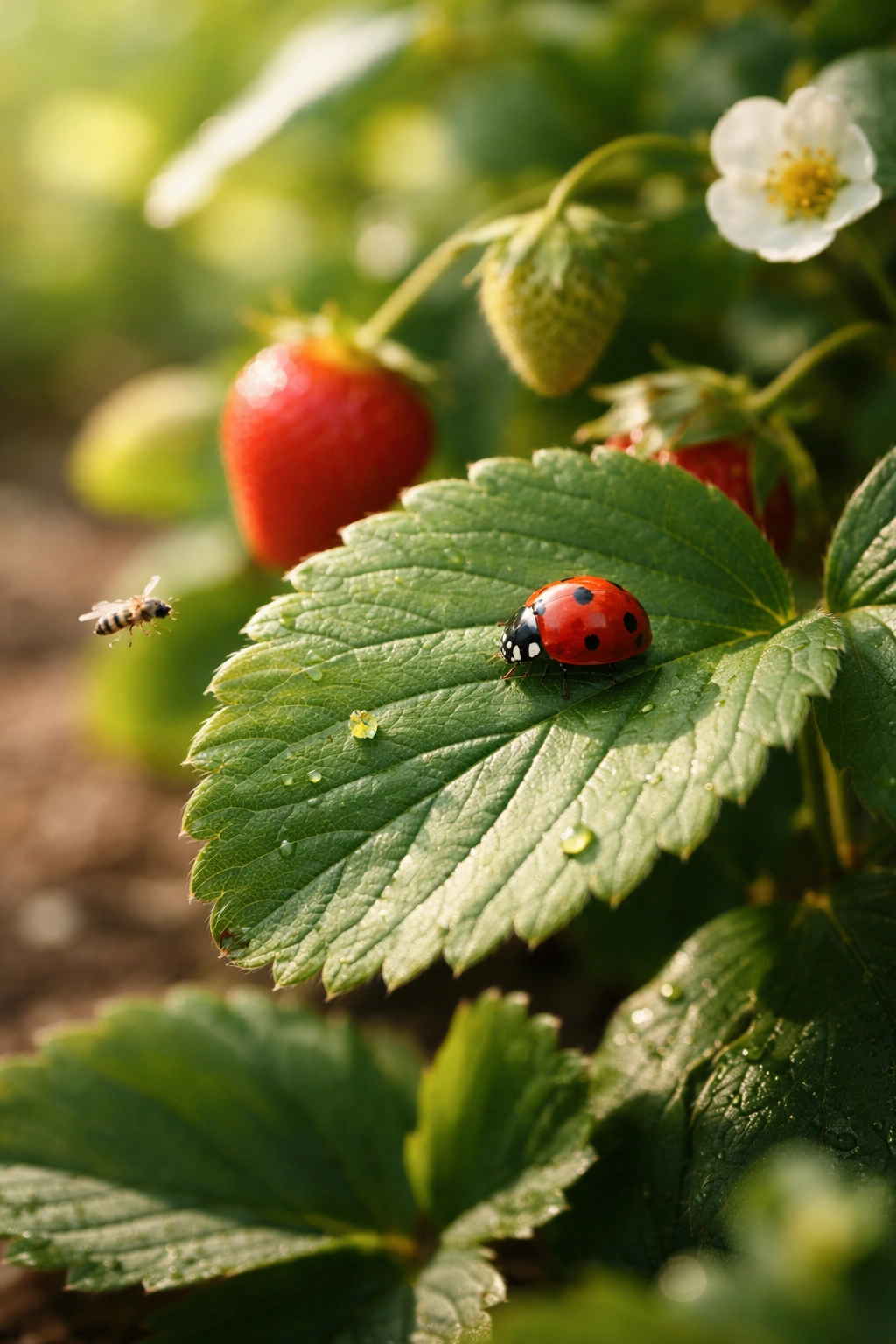 Ladybug on leaf illustrating pest management in a fruit garden