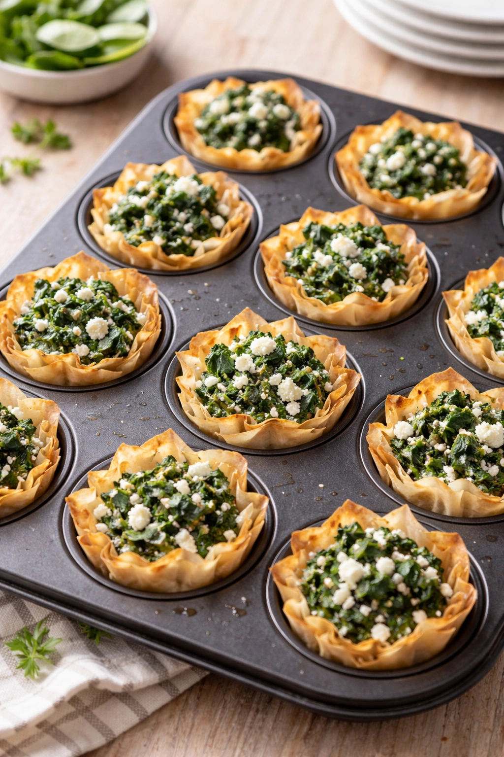 Phyllo cups filled with spinach and feta