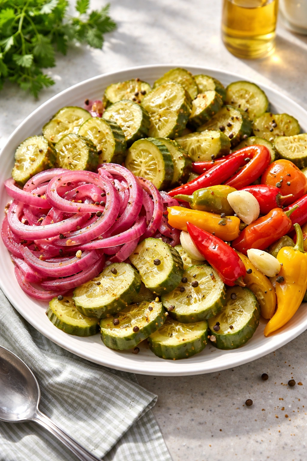 Colorful pickled vegetables on a plate