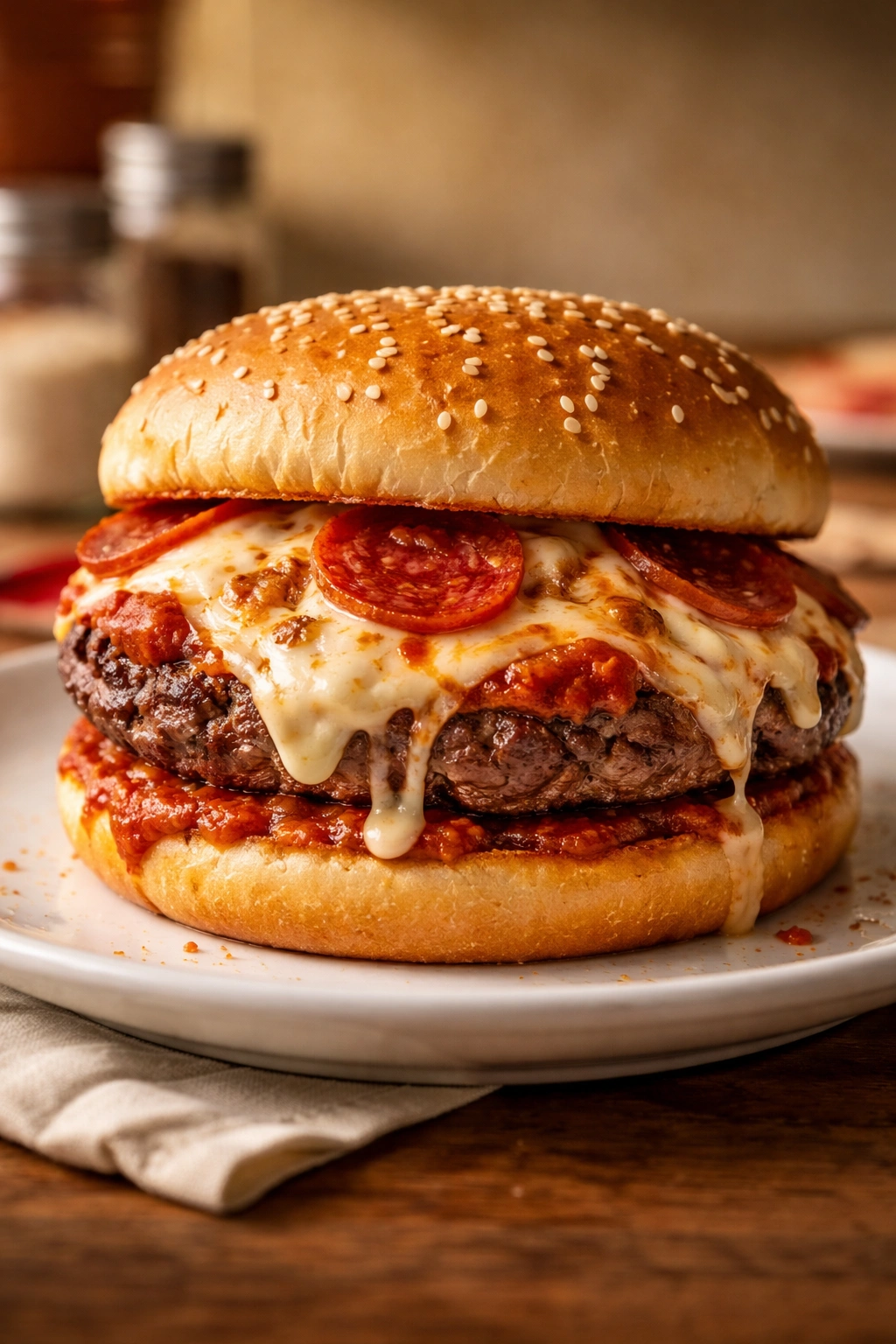Pizza burger on plate evokes nostalgic history of the phenomenon
