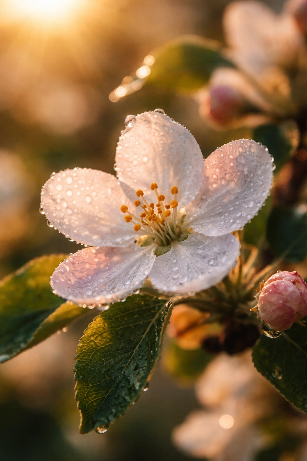 Open flower with dew in morning light indicating receptivity window