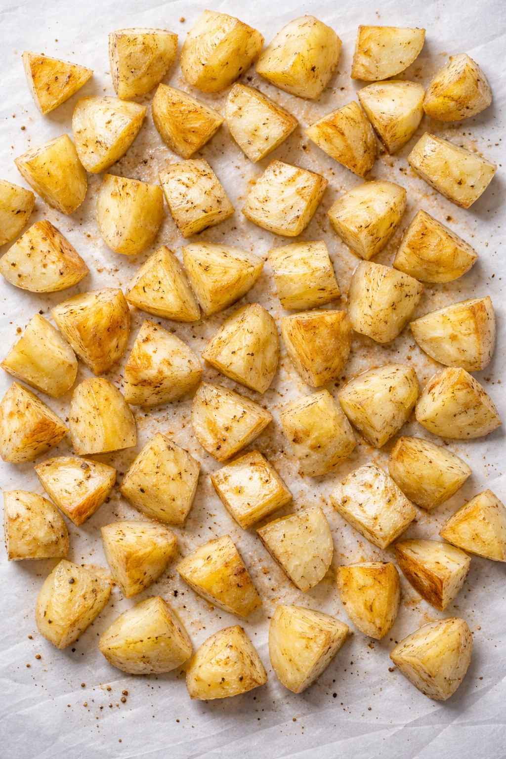 Pale and unevenly browned potato pieces showing common mistakes