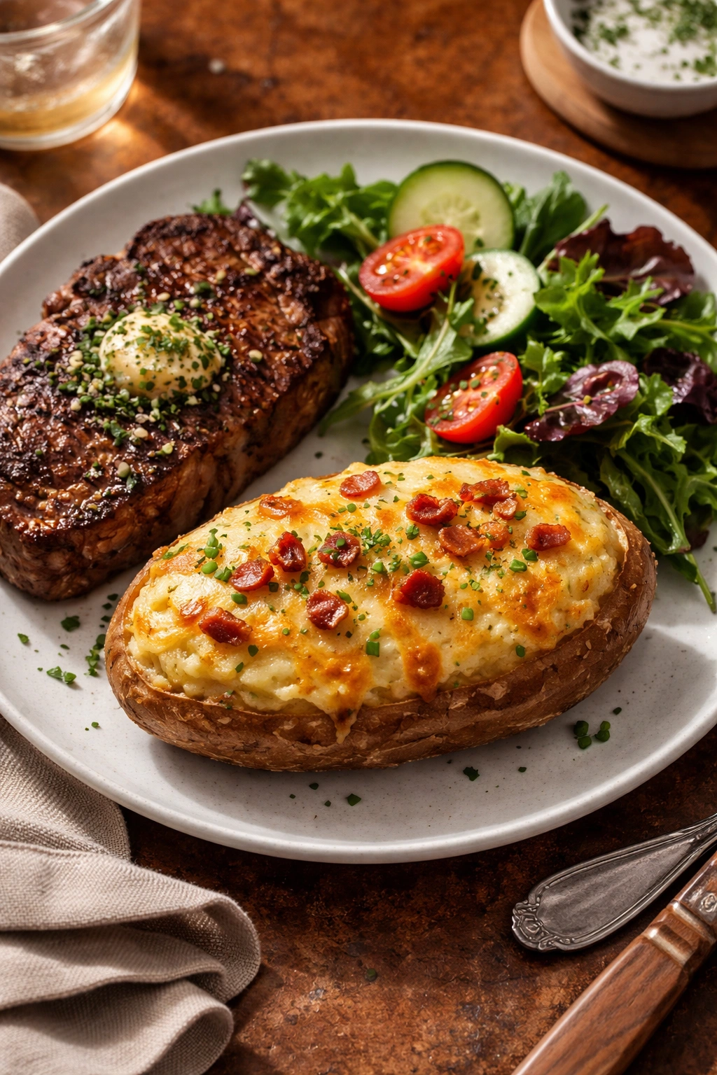 Potato side dish plated with simple sides for pairing