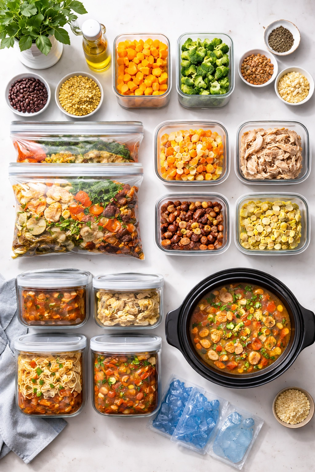 Glass storage containers neatly arranged on a kitchen counter