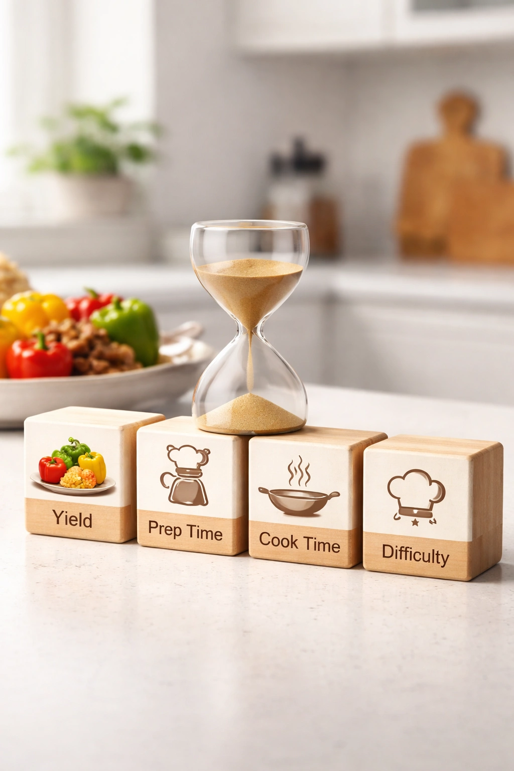 Hourglass symbolizing prep time on a plain surface