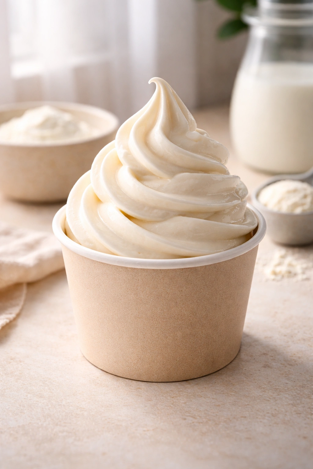 Soft-serve protein ice cream swirl in a cup