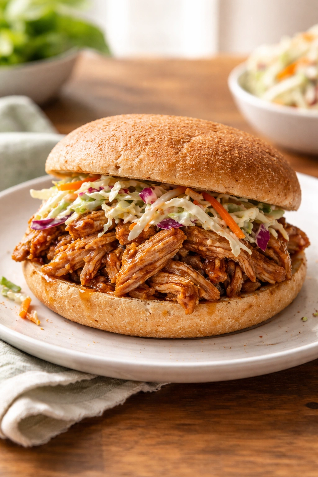 Pulled pork sandwich on a plate