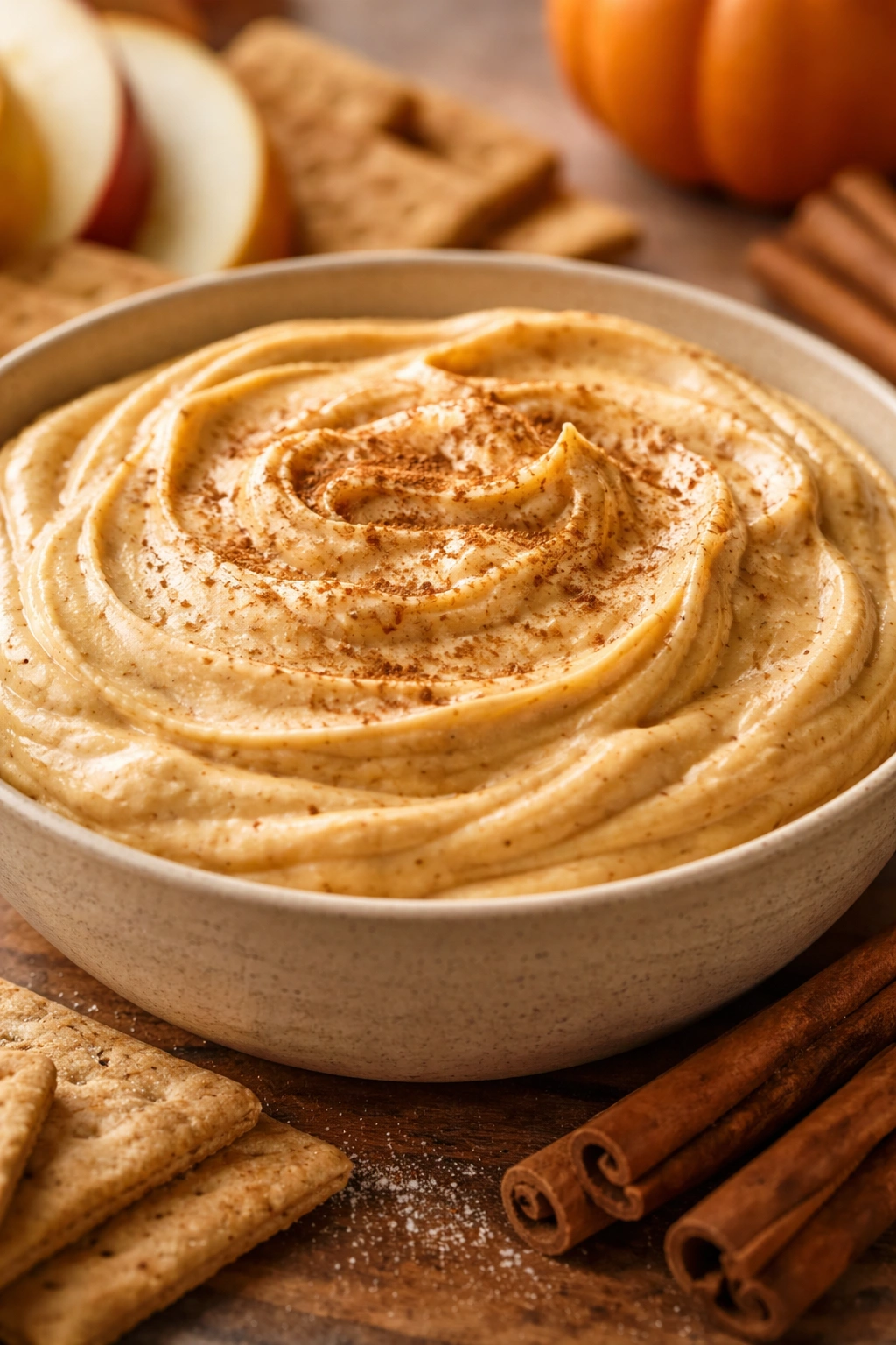 Creamy fluffy pumpkin dip showing airy texture