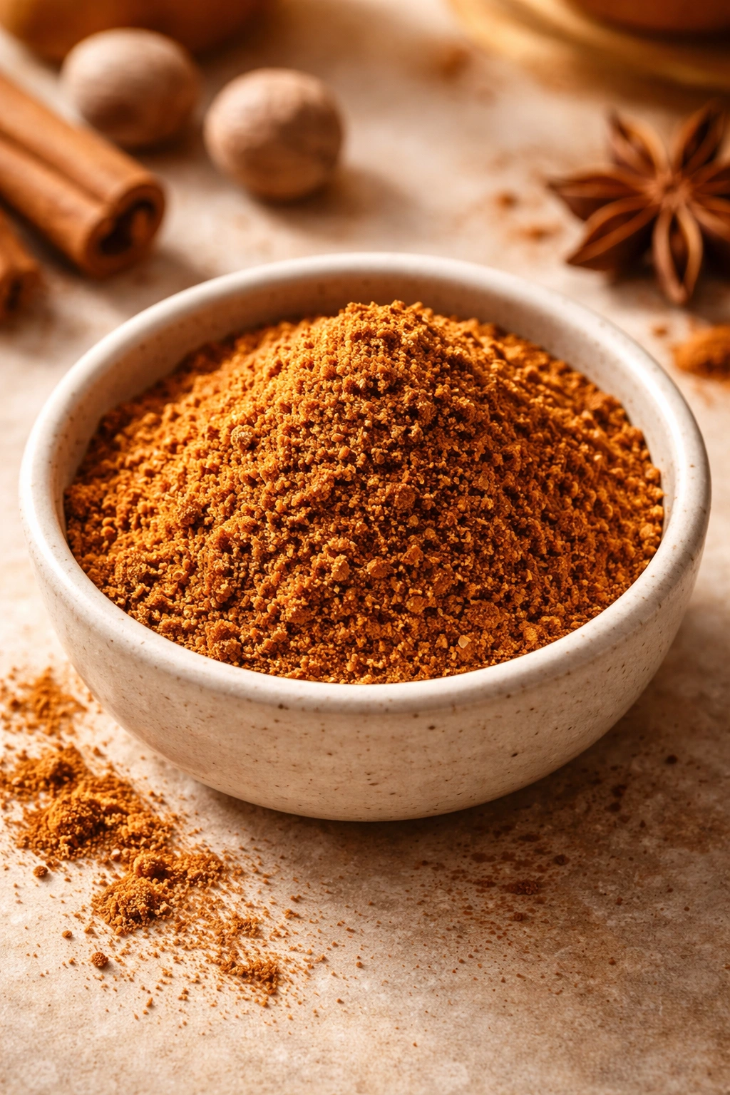 Close-up of a spice blend in a small ceramic bowl