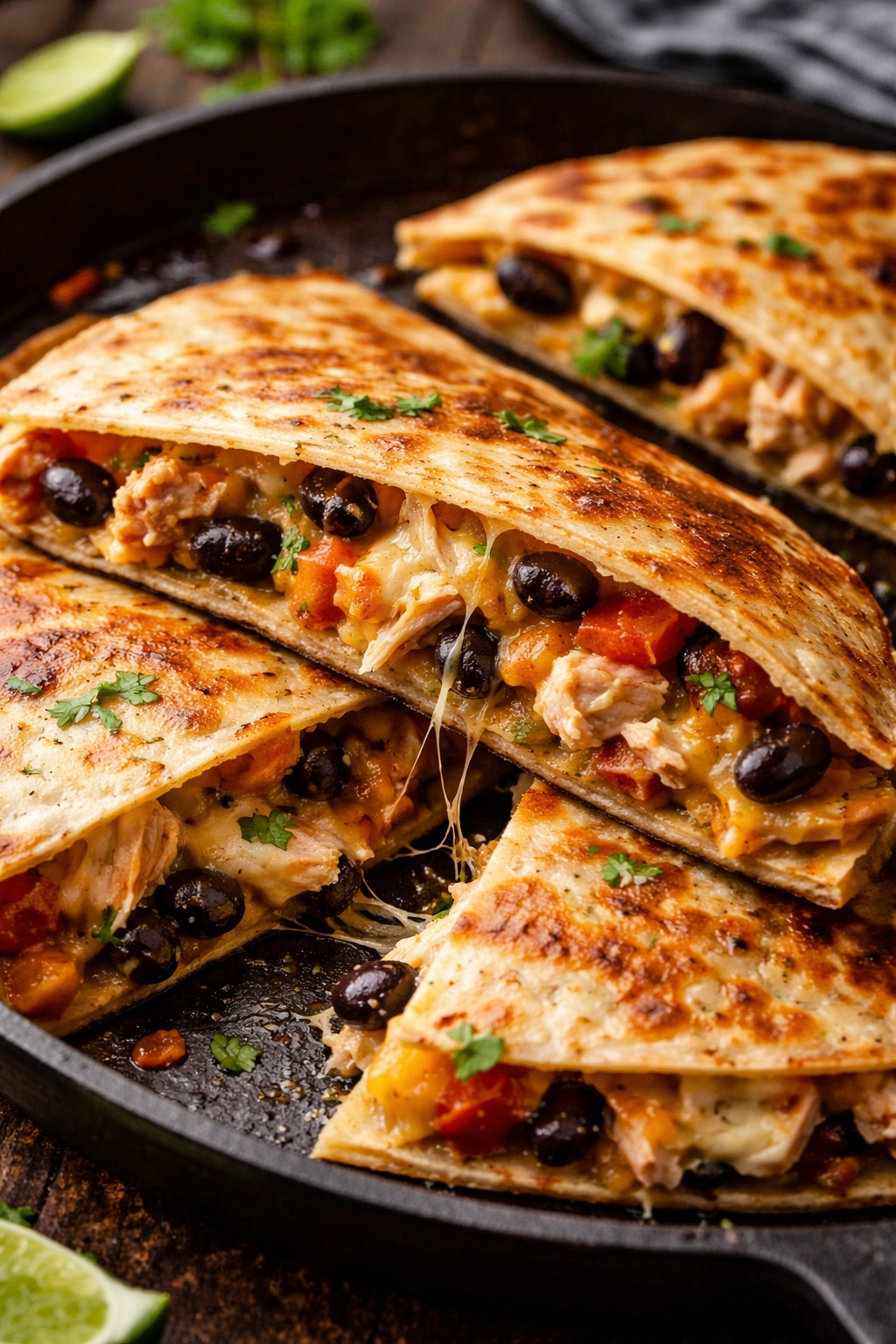 Quesadilla half with melted cheese and filling