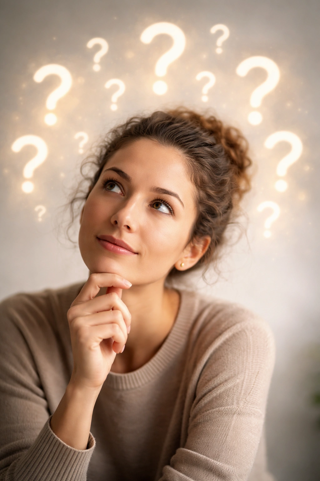 Abstract person thinking with question-mark motif representing questions and answers in cooking Q&A