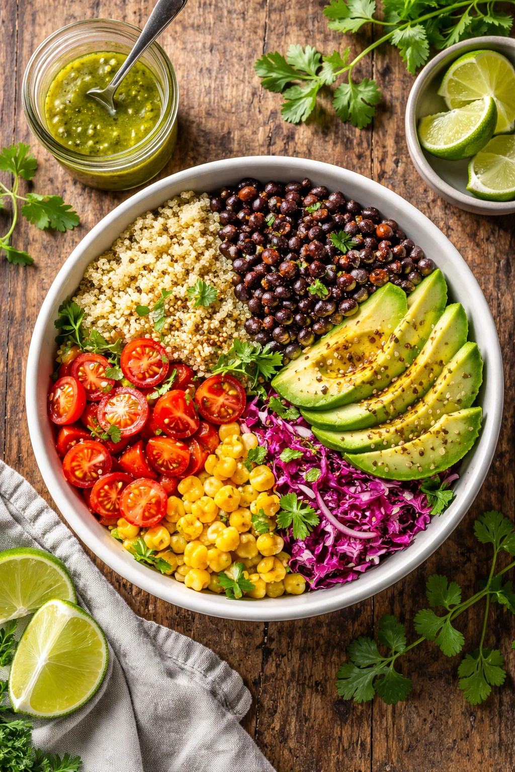 Quinoa and black bean Buddha bowl with lime vinaigrette