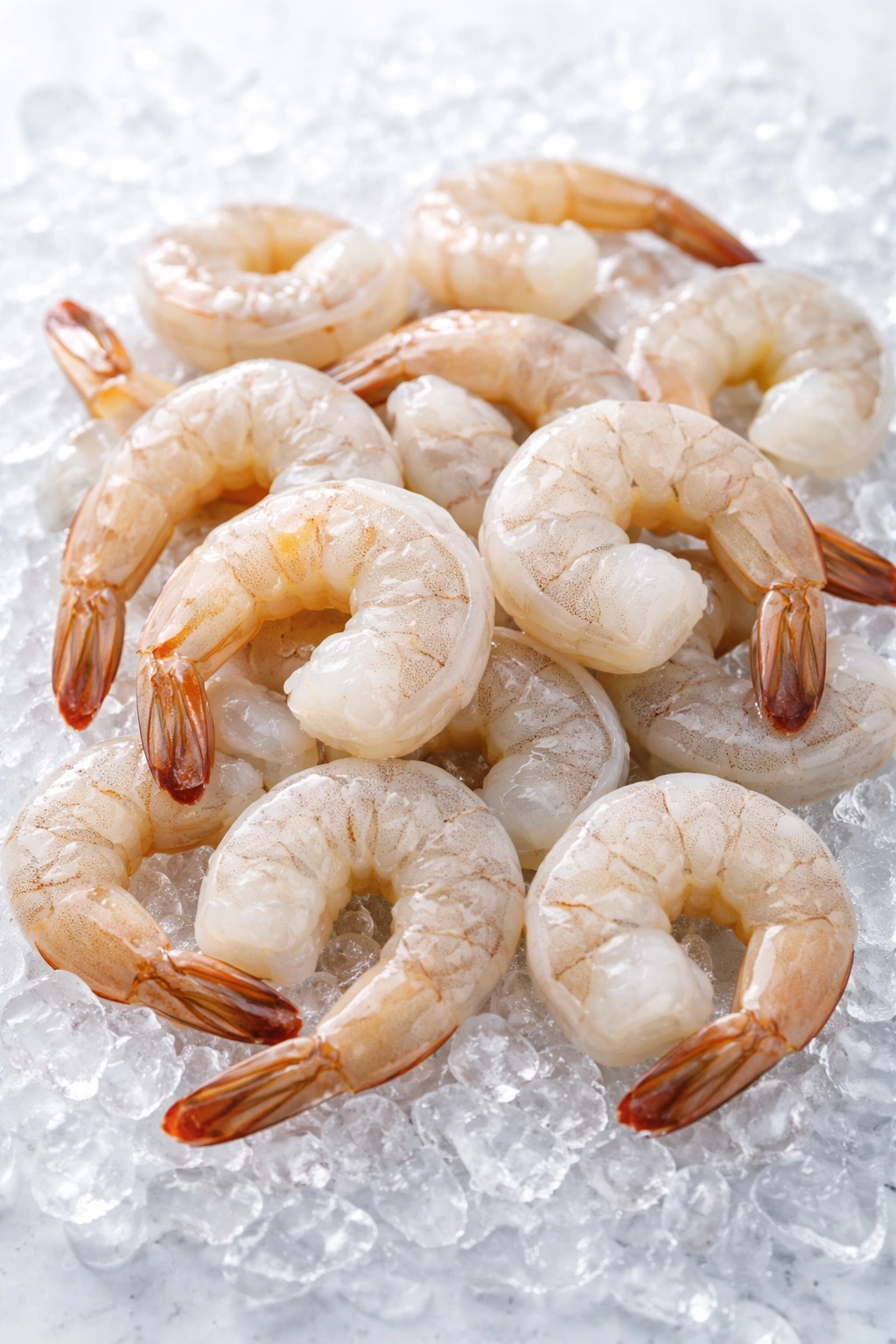 Raw shrimp on ice ready to cook