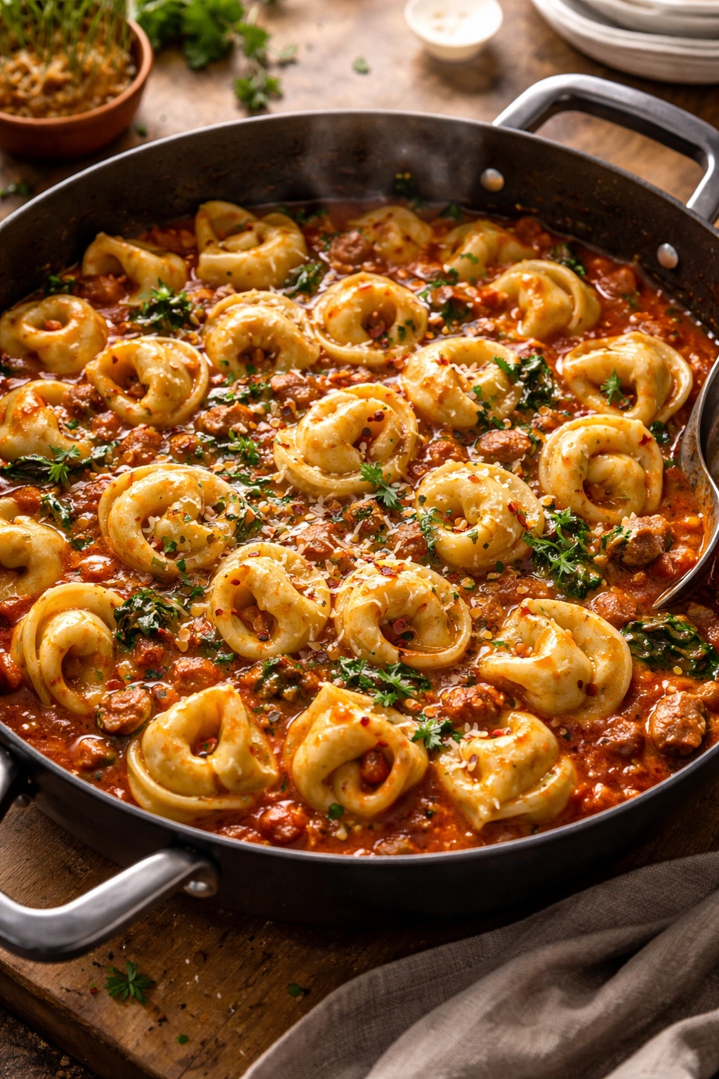 Refrigerated cheese tortellini in tomato sauce